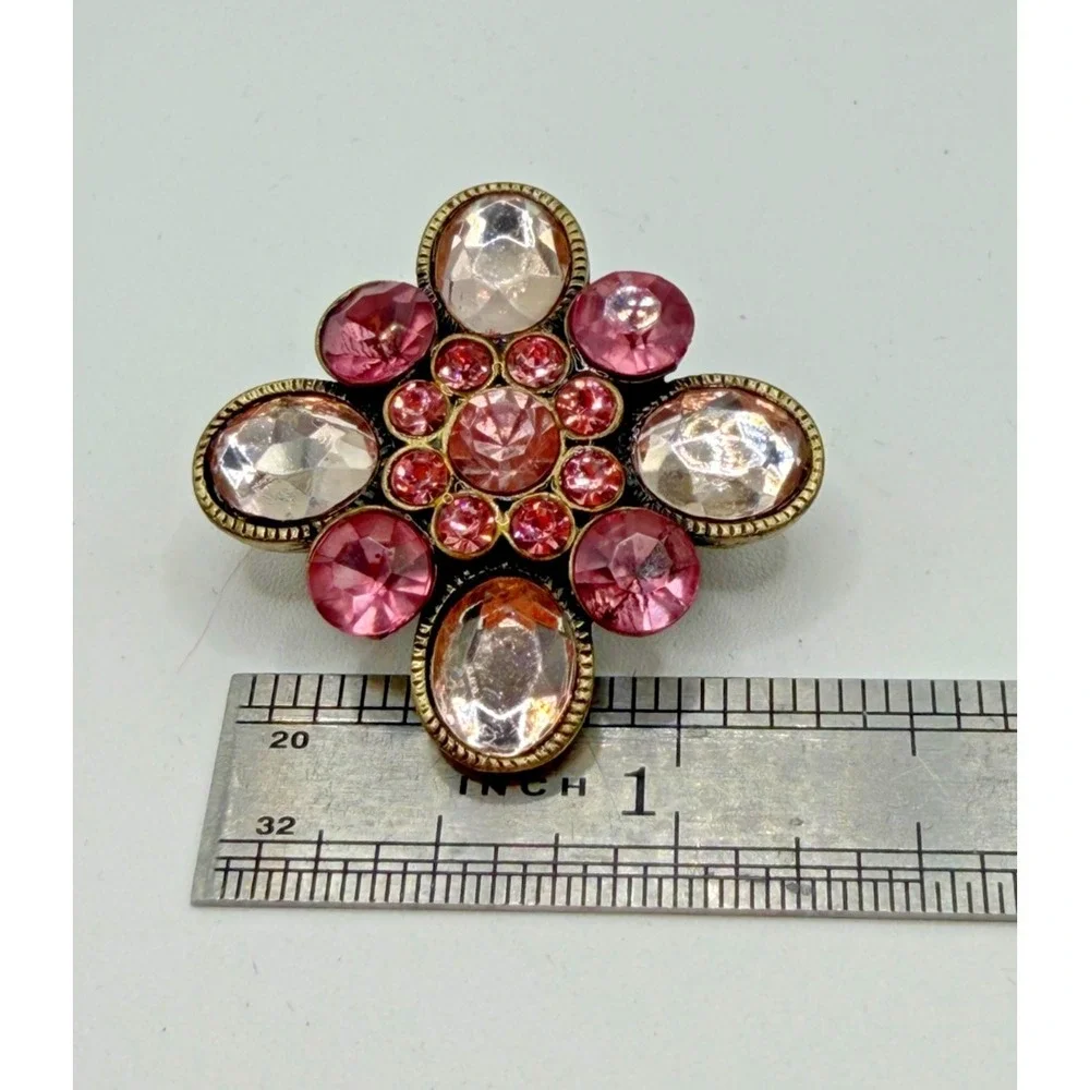 Vintage Pink and White Rhinestone Brooch Floral Design